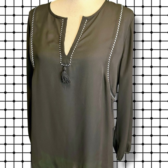 NWOT J. Crew Black & White Split Neck Tassel Trim Popover Tunic Size 6 - Picture 15 of 15